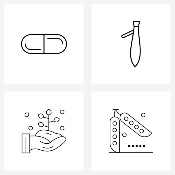 Pack de 4 iconos de línea universal para aplicaciones web cápsula, crecimiento, médico, paños, agricultura Vector Illustration
 - Vector, imagen