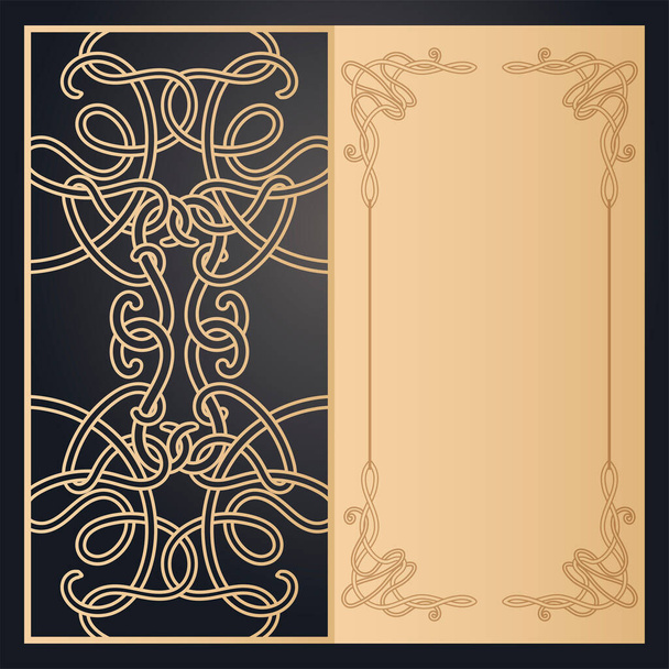 Grußkarte mit transparentem keltischen Ornament, Vorlage zum Laserschneiden. Hochzeits- und Urlaubsdesign. Vektorcliparts - Vektor, Bild