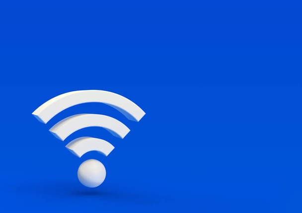 Ilustracja 3d, objętościowa ikona wifi na niebieskim tle - Zdjęcie, obraz
