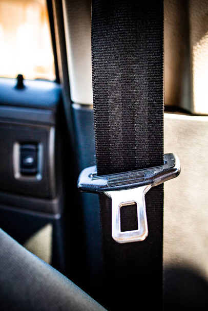 Close-up of car seat belt. Car interior parts - Фото, изображение