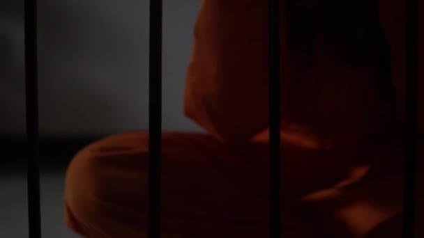 Portrét ženy, která se zoufale snaží chytit železné vězení, vězeňský koncept - Záběry, video