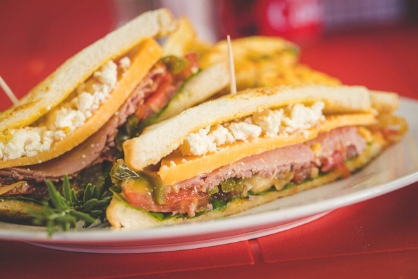 Close up image of a gourmet sandwiches in a restaurant - Fotó, kép
