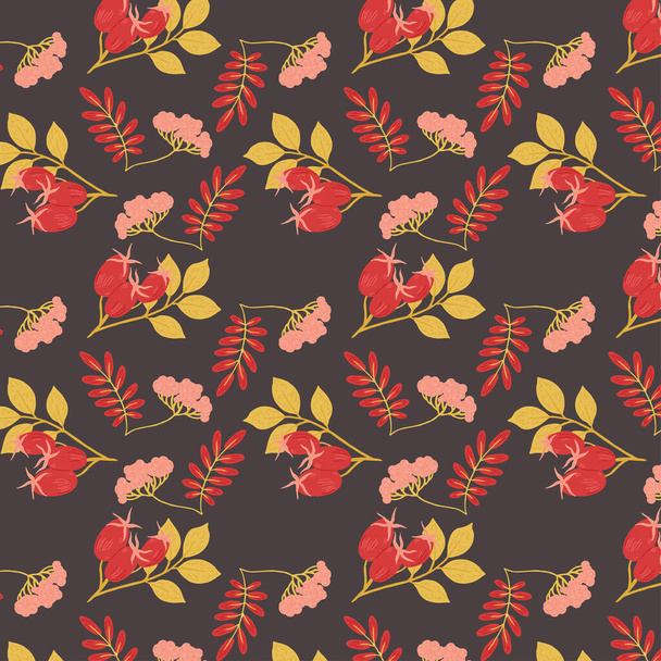 Autumn/fall leaves and berries seamless vector pattern. - Vektör, Görsel