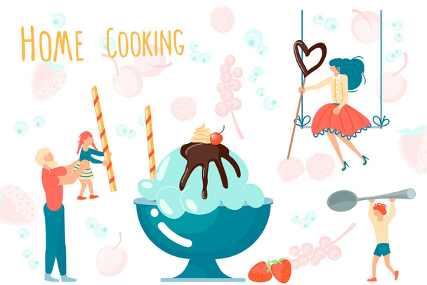 Tiny people cooking at home - Vector, Image
