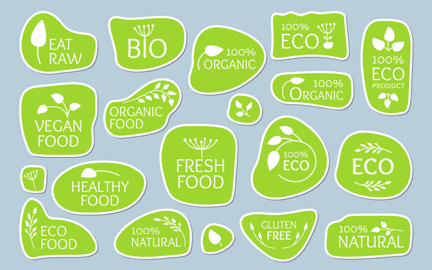 Наклейка еко-зеленої етикетки набір векторів натурального продукту
 - Вектор, зображення