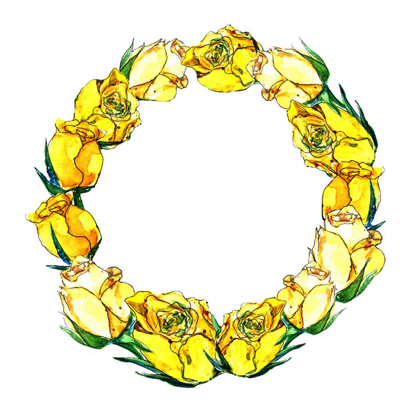 corona de rosas amarillas acuarela sobre un fondo blanco
 - Foto, Imagen