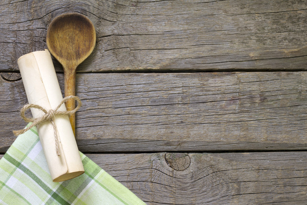 Abstract food background on vintage boards with wooden spoon - Valokuva, kuva