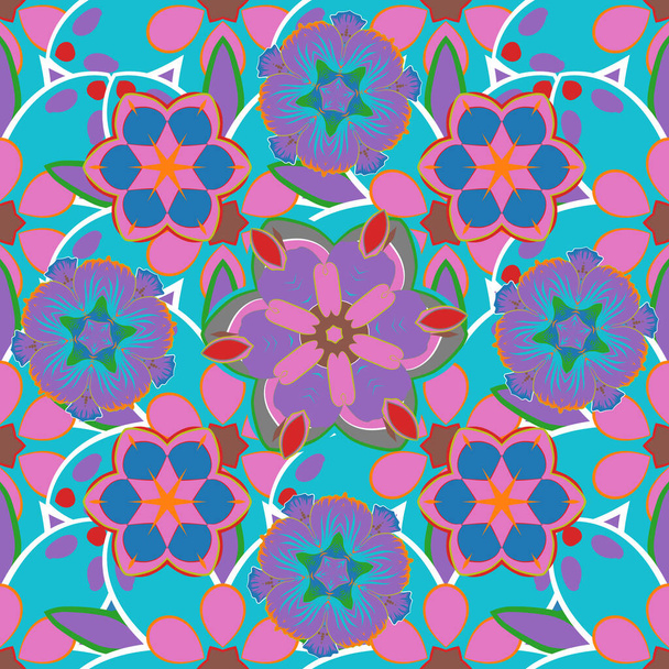 Vektorová ilustrace. Květinová vinobraní bezešvé vzor v modré, fialové a růžové. - Vektor, obrázek
