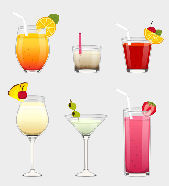 Cocktailset met fruit en alcohol - Vector, afbeelding