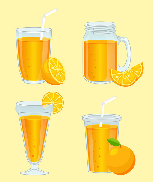 Farklı cam kavanozlarda portakal suyu. - Vektör, Görsel