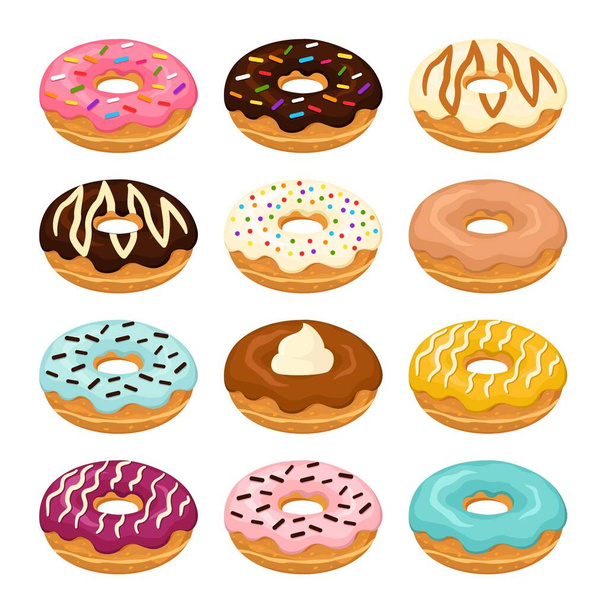 Conjunto de donuts para colorir com creme e chocolate
 - Vetor, Imagem