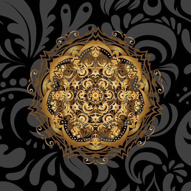 Henna tattoo stijl op een zwarte achtergrond. Vector etnische Mandala ornament. Kan gebruikt worden voor textiel, wenskaart, kleurboek, telefoonhoes print. Indische bloemen paisley medaillon spandoeken. - Vector, afbeelding