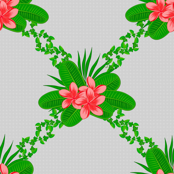 Beautiful watercolor plumeria flowers, bright painting inspired floral print. Vector seamless pattern on a gray background. - Vektor, kép