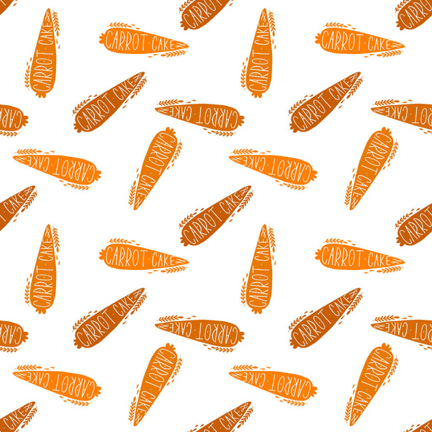 Seamless pattern carrot fruit and vegetable food silhouettes with lettering.Healthy eating, - Vector, Image