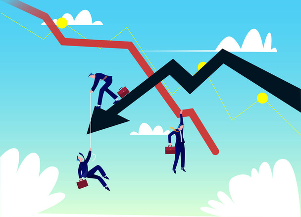 Business concept vector illustration. Chart Falling businessman and falling down arrow. Crisis graphic. Business fail. - Vector, Image