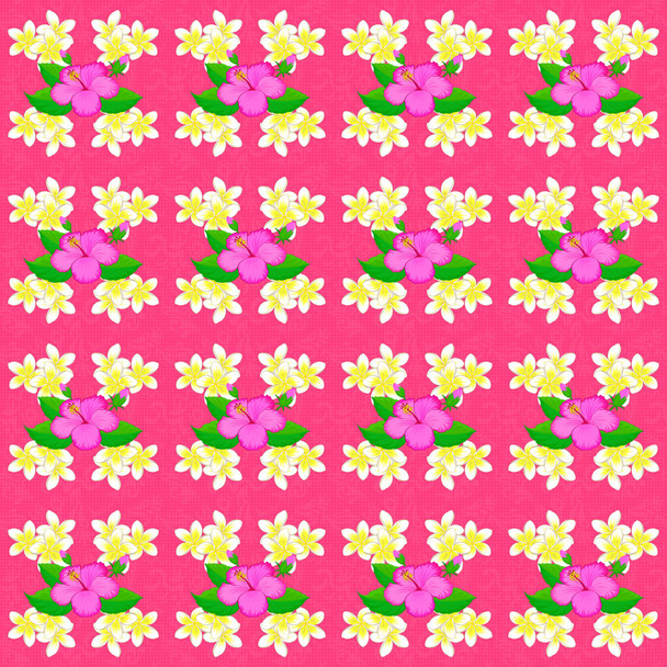 Αφηρημένη απρόσκοπτη διανυσματικό μοτίβο με χειροποίητα floral στοιχεία. μοτίβα του 1950-1960. Συλλογή ρετρό υφασμάτων. Φθινοπωρινά χρώματα Μεταξωτό μαντήλι με λουλούδια ιβίσκου σε ροζ φόντο. - Διάνυσμα, εικόνα