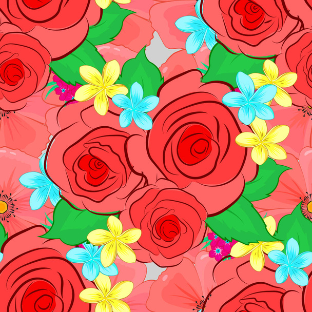Modelo de flor de rosa vectorial sin costura dibujada a mano sobre fondo gris. - Vector, imagen