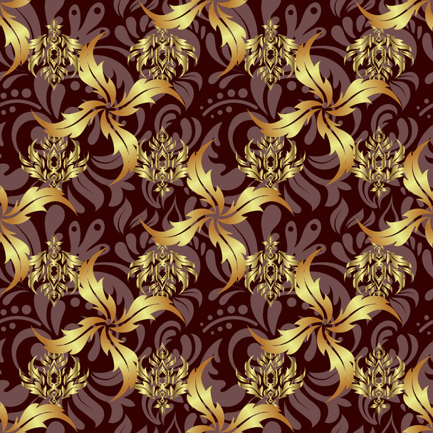Seamless geometric pattern. Vector with gold gradient on brown background. Golden texture. - Vector, Imagen