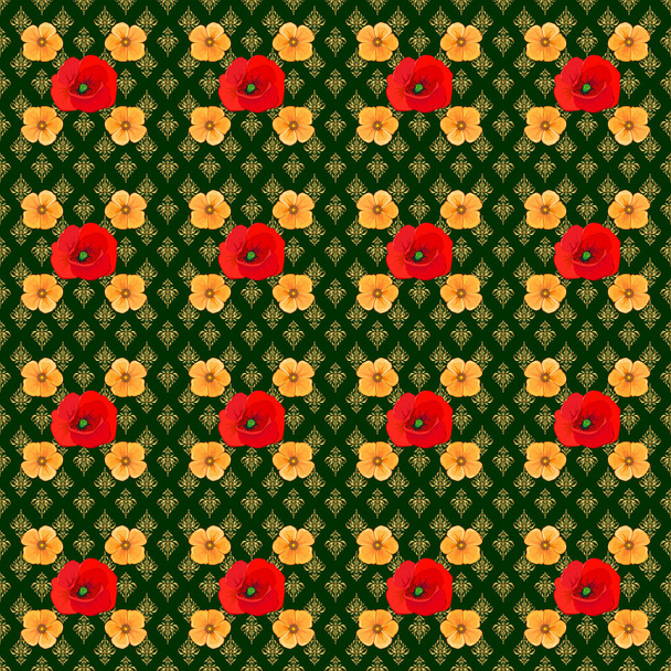 Impresión floral. Patrón de flores de plumeria vector repetitivo. Moderno patrón sin costura floral variado en colores azul, marrón y amarillo
. - Vector, imagen