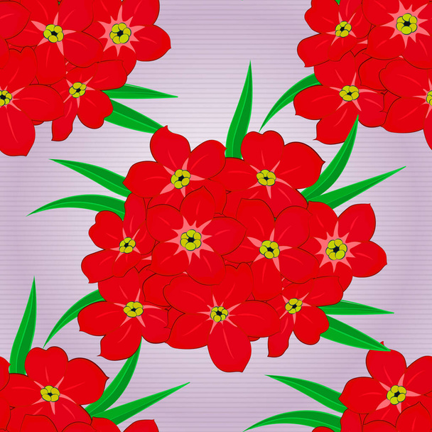 Vector illustration. Soft watercolor primula flower print - seamless pattern in pink, red and green colors. - Vector, afbeelding