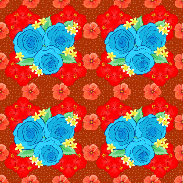 Orange, blue and red floral seamless pattern. - Vector, Image