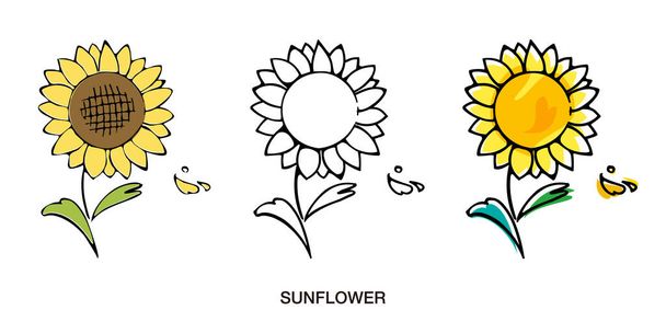Sunflower illustration hand drawn style sketch vector icon set - Vector, Image