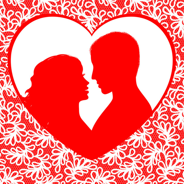 Valentine's day frame with hearts and silhouette a happy couple - Vektör, Görsel