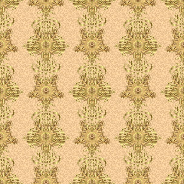 Vector gold star pattern, star decorations, golden grid on a beige background. Luxury gold seamless pattern with stars. - Vector, Image