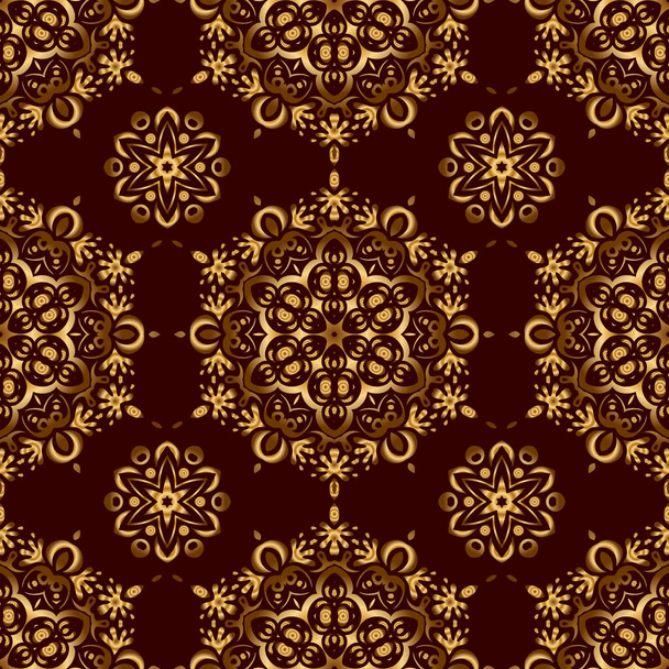 Vector luxury brown background with golden elements. Golden seamless pattern. Glitter background. Brown background. - Вектор, зображення