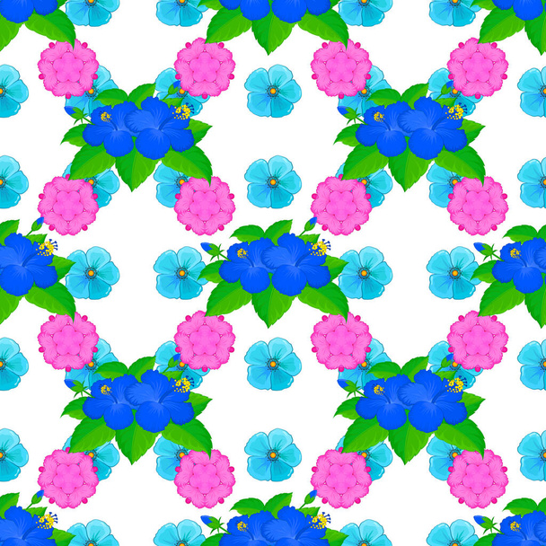Floral seamless pattern. Vector illustration. Spring paper with abstract cute hibiscus flowers on a white background. - Vector, Imagen