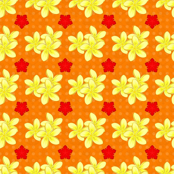 Absztrakt elegancia vektor zökkenőmentes minta plumeria virágok narancssárga alapon. - Vektor, kép