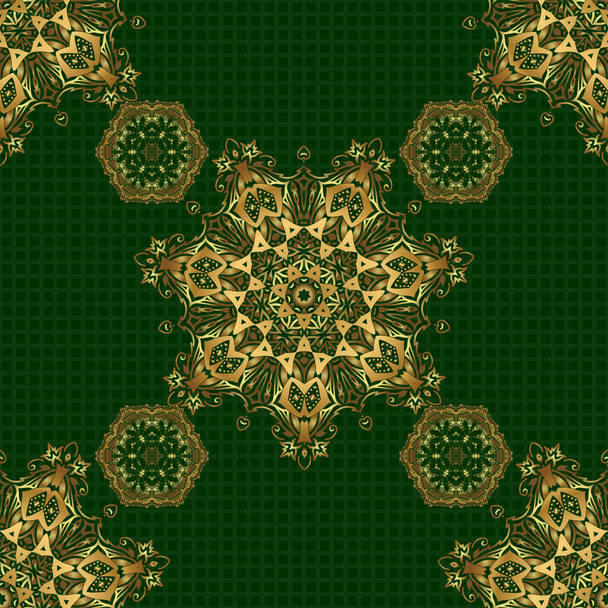 Seamless classic vector golden pattern. Traditional orient ornament on a green background. - Vector, Image