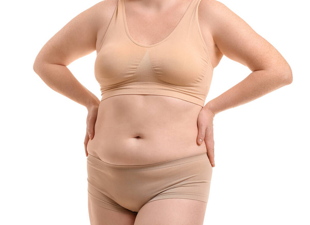 Kobieta z nadwagą na białym tle - Zdjęcie, obraz