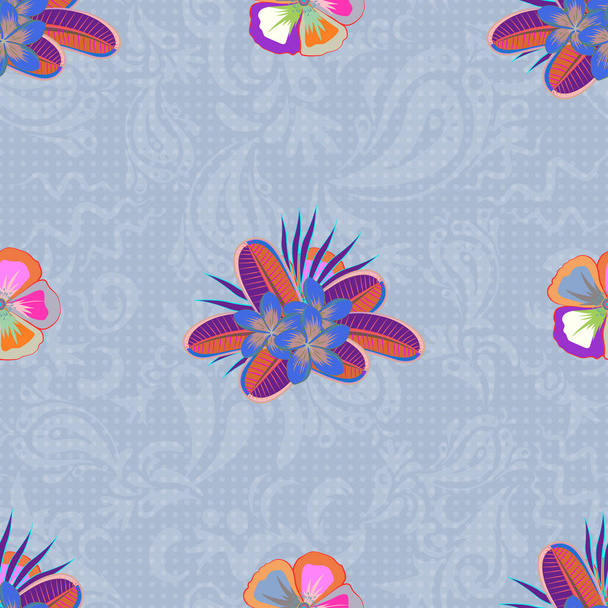 Floral vintage seamless pattern in pink and blue colors. Vector illustration. - Vector, Image