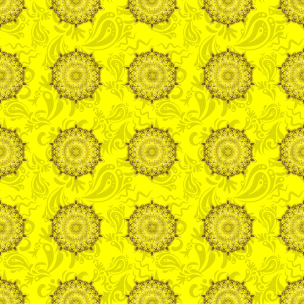 Traditional classic vector golden pattern. Seamless oriental ornament in the style of baroque on a yellow background. - Vektor, obrázek