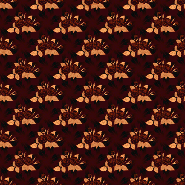 Seamless pattern. Watercolor flowers illustration in orange, black and brown colors. - Wektor, obraz