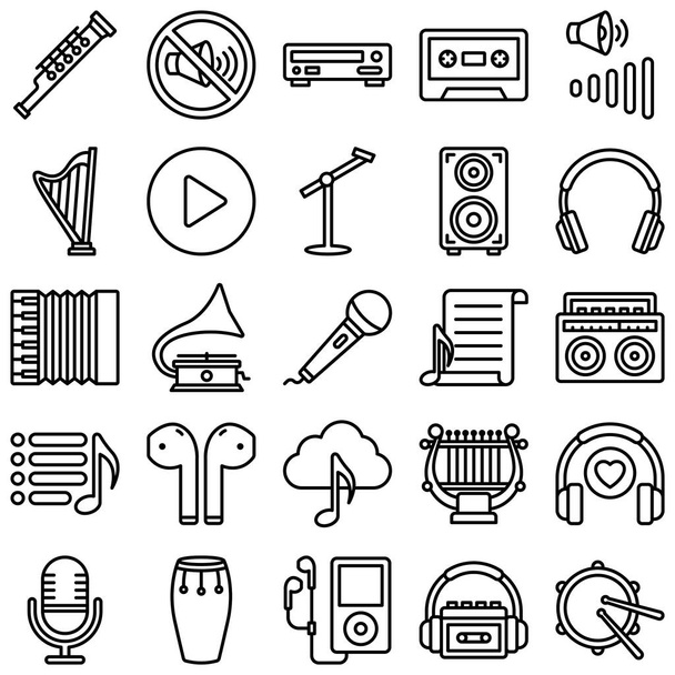 Multimedia- und Musik-Linien-Stilvektorsymbole, die jedes einzelne Symbol einfach ändern oder bearbeiten kann  - Vektor, Bild
