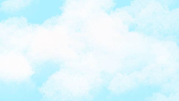 Digital illustration rectangular horizontal background blue white cotton clouds. Print for fabrics, posters, banners, web design, cards, paper packaging and products, scrapbooking. - Photo, Image