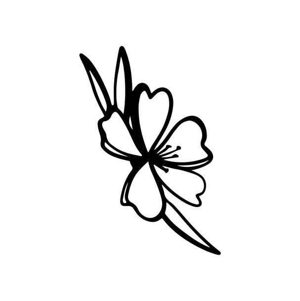 Digital art cute contour doodle peach blossom. Print for fabrics, packaging paper, packaging, covers, cards, invitation cards, posters, banners, web design. - Φωτογραφία, εικόνα