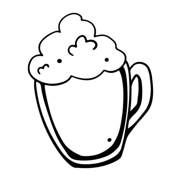 Digital illustration doodle outline happy saint patrick day mug with ale with foam. Print for cards, banners, posters, web design, textiles, restaurants and signboards. - Photo, Image