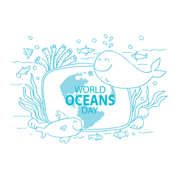 Día mundial del océano con ballena
 - Vector, imagen