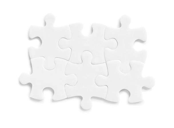 Blank puzzle pieces isolated on white, top view - Фото, зображення
