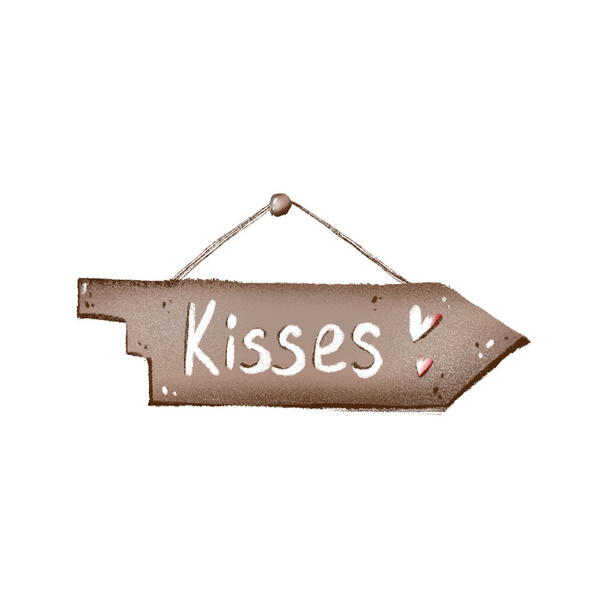 Цифровая иллюстрация милого элемента для знака Дня Святого Валентина с надписью Kisses. Рисуется в стиле карандаша для наклеек, открыток, гравюр, плакатов, обложек, тканей
. - Фото, изображение