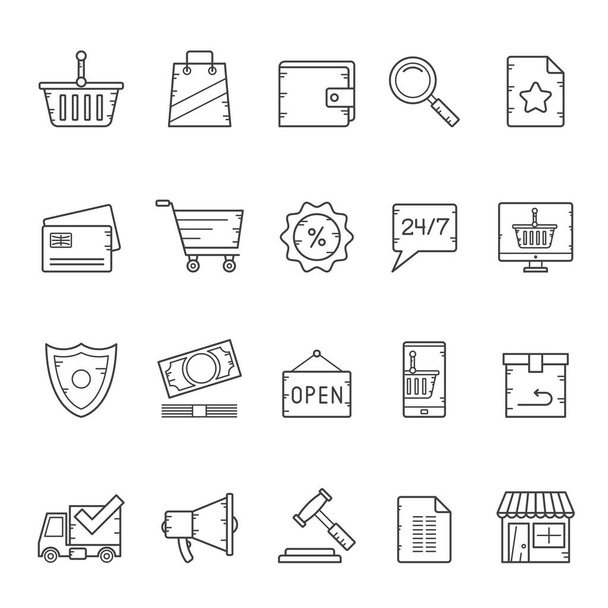 Linka E-commerce a nákupní ikony - vektorová ikona nastavena - Vektor, obrázek