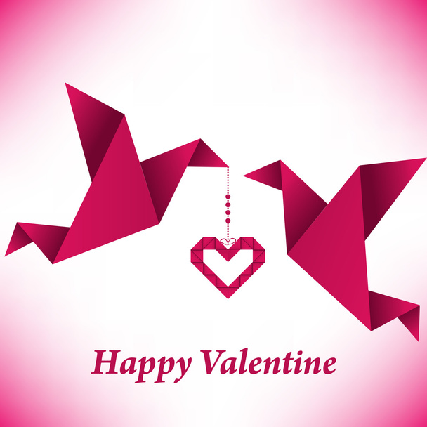Paper origami heart with paper's doves. Valentines day - Vector, Image