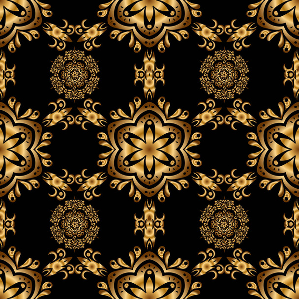 Γραμμή Thai αδιάλειπτη μοτίβο χρυσό σε ένα μαύρο φόντο. Παραδοσιακή Ταϊλάνδη χρυσό φόντο και την υφή με πλέγμα. Golden pattern thai σχέδιο διάνυσμα στυλ μεταξιού για εκτύπωση, ύφασμα ή ύφασμα. - Διάνυσμα, εικόνα
