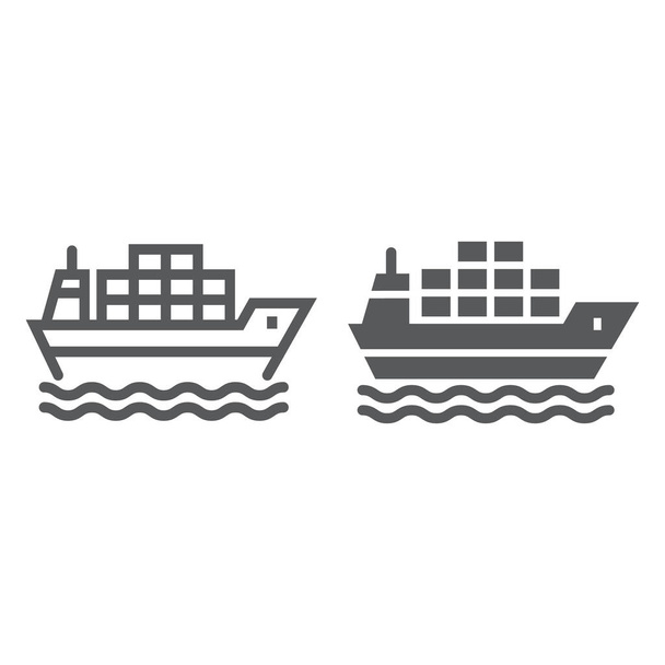 Línea de barco de carga e icono de glifo, logística y entrega, gráficos vectoriales de señal de nave de entrega, un icono lineal sobre un fondo blanco, eps 10
. - Vector, Imagen