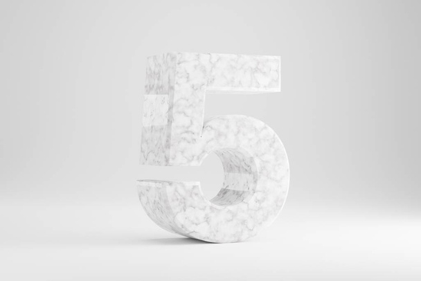Marble 3d number 5. White marble number isolated on white background. 3d rendered font character. - Photo, Image