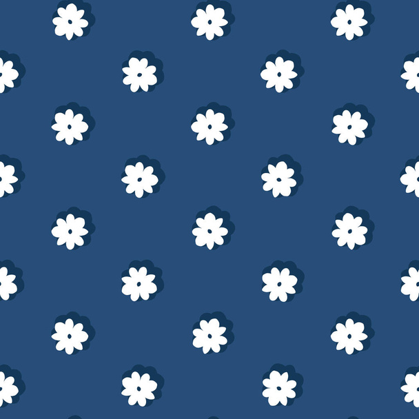 Vector Tiny Hand Drawn Folklore Madeliefjes op Blauw naadloze patroon achtergrond. Perfect voor stof, scrapbooking en behang projecten. - Vector, afbeelding
