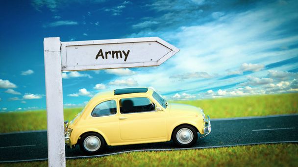 Straßenschild weist den Weg zur Armee - Foto, Bild